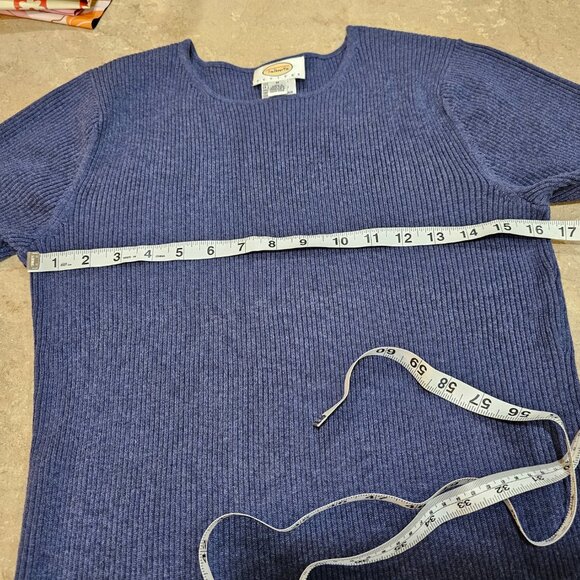 NWT‎ Women's Talbots Petites Ribbed Short Sleeve Sweater Blue Size M - Picture 3 of 6
